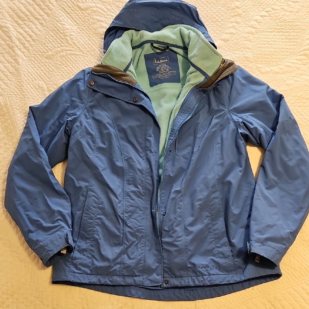 L.L. Bean 3 In 1 Blue Jacket with Green Fleece Lining